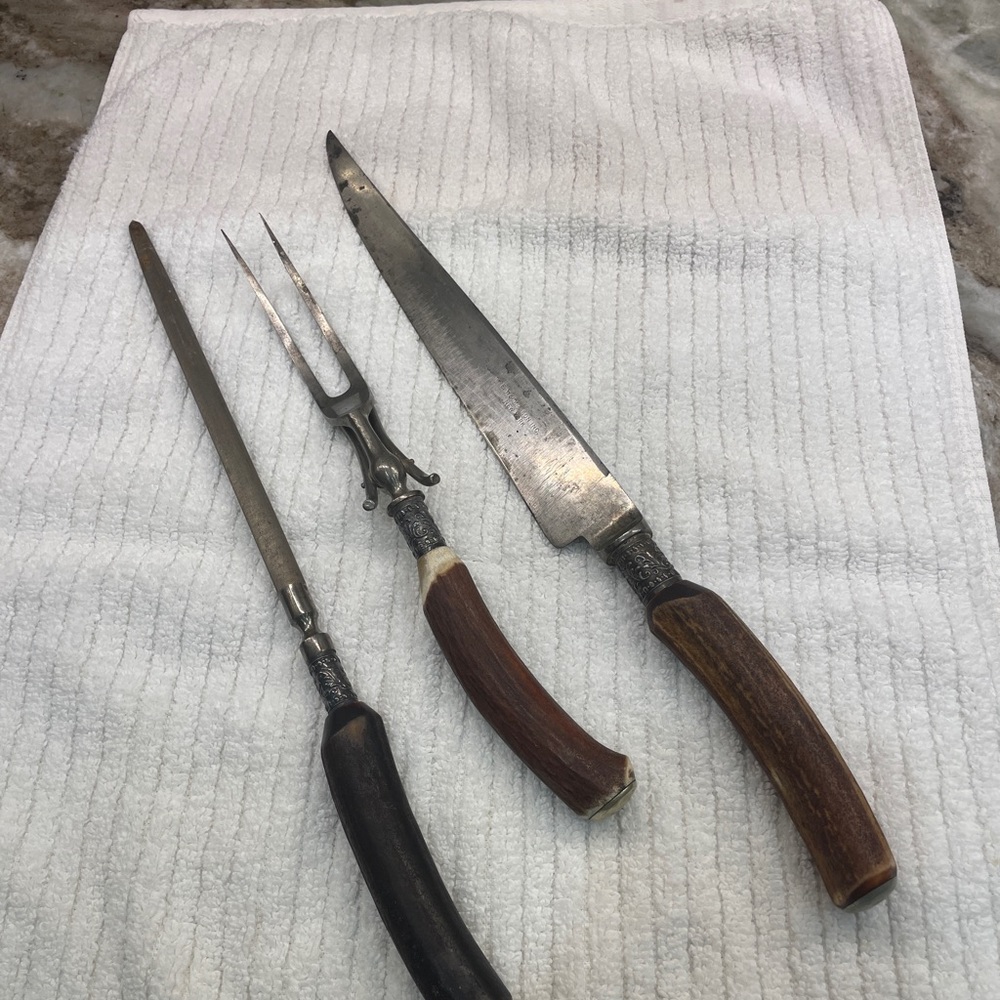 Antique Antler/Bone carving set